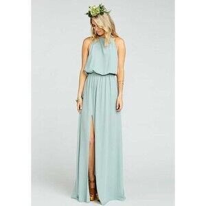 Show Me Your Mumu Dress Womens Small Heather Halter Gown Sage Green Silver Party